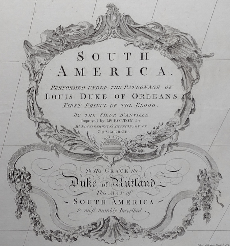 afbeelding van kaart South America van T. Bowen, J.B. Bourguingnon D Anville, T. Kitchin