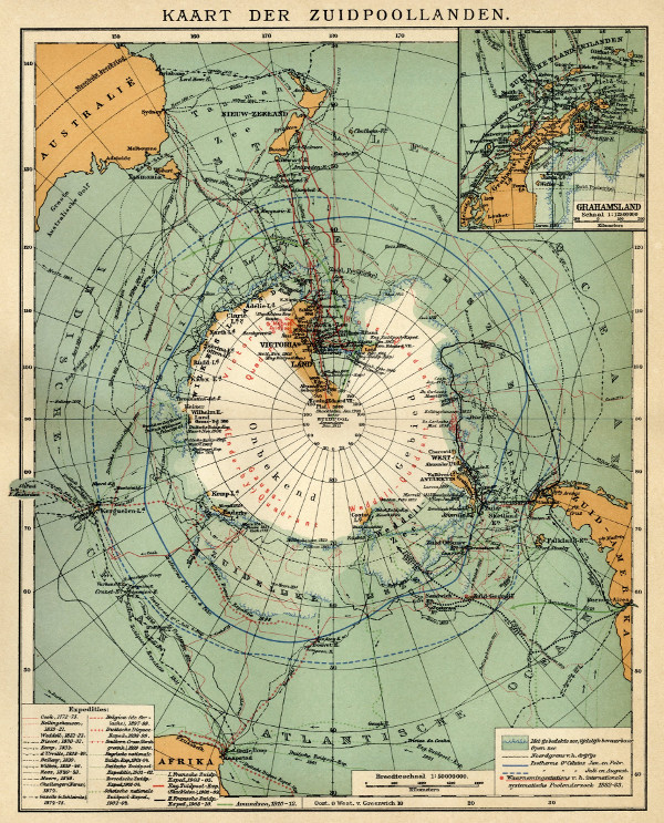 afbeelding van kaart Kaart der Zuidpoollanden van Winkler Prins