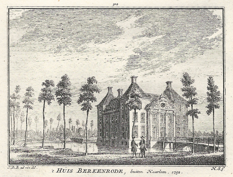 afbeelding van prent ´t Huis Berkenrode, buiten Haarlem, 1752 van Jan de Beijer, Hendrik Spilman (Heemstede)