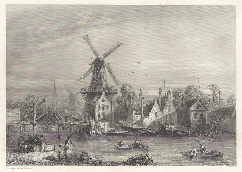 afbeelding van prent Le pont St. Nicolas, Haarlem (moulin Adrien) van gebr. Rouargue (Haarlem)