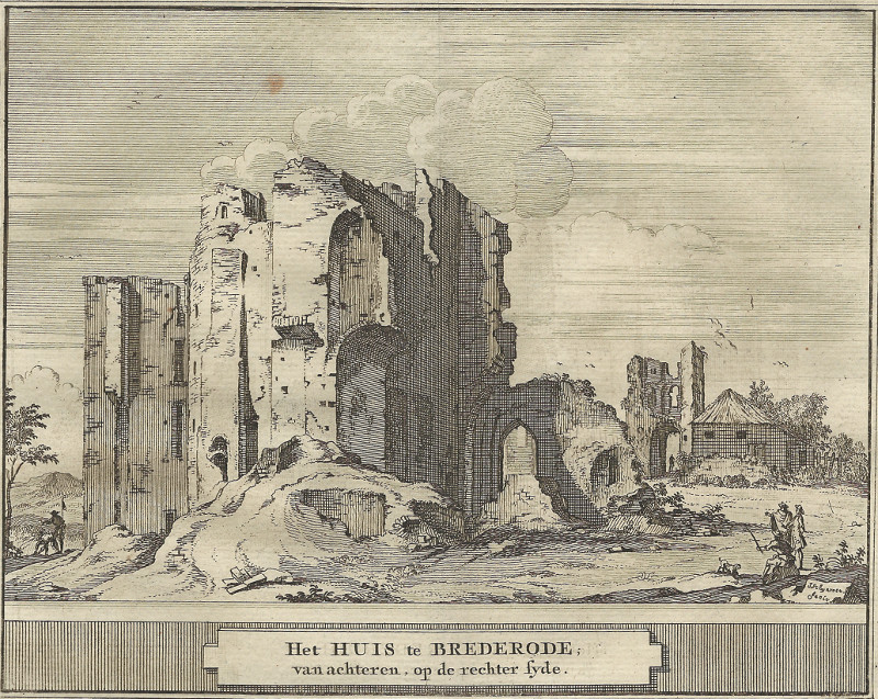 afbeelding van prent Het Huis te Brederode; van achteren, op de rechter syde. van J. Schijnvoet, naar R. Roghman (Santpoort-Zuid)