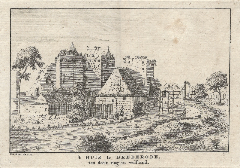 afbeelding van prent ´t Huis te Brederode, ten deele nog in welstand. van Pieter van Winkel (Santpoort-Zuid)