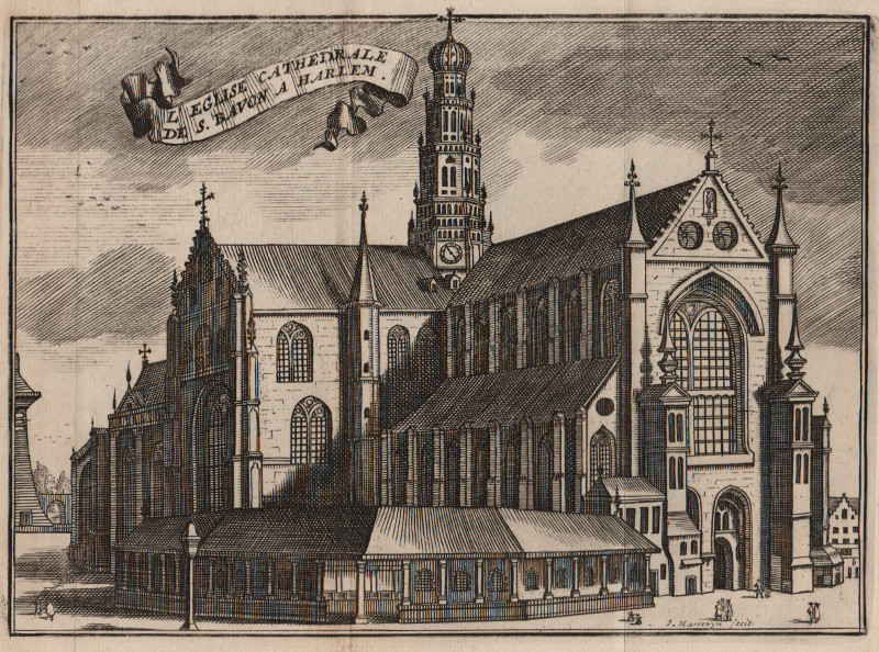afbeelding van prent L´Eglise cathedrale de S. Bavon a Harlem van J. Harrewijn (Haarlem)
