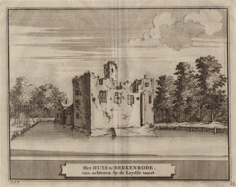 afbeelding van prent Het Huis te Berkenrode van achteren, by de Leydse vaart. van J. Schijnvoet, naar R. Roghman (Heemstede)