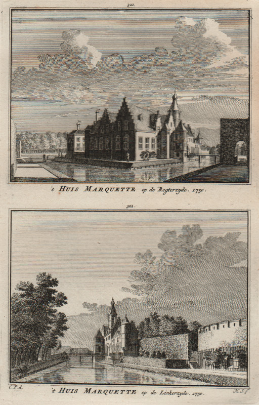 afbeelding van prent ´t Huis Marquette op de Regterzyde, 1750. ´t Huis Marquette op de Linkerzyde, 1750. van H. Spilman, C. Pronk (Heemskerk)