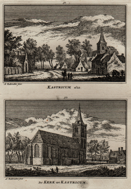 afbeelding van prent Kastricum 1622; De Kerk tot Kastricum van A. Rademaker (Castricum)
