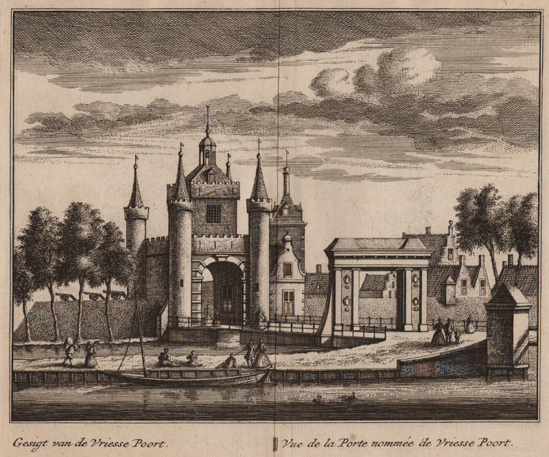 afbeelding van prent Gesigt van de Vriesse Poort; Vue de la Porte nommee de Vriesse Poort van L. Schenk, A. Rademaker (Alkmaar)