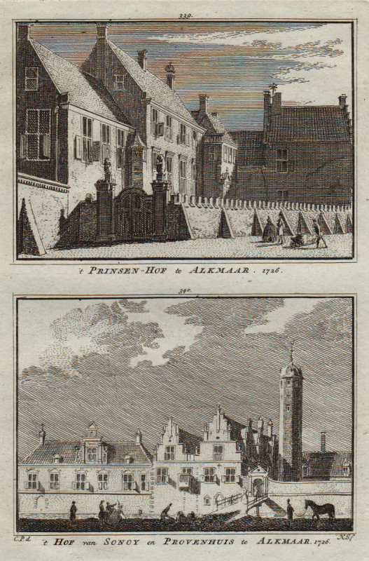 afbeelding van prent ´t Prinsen-Hof te Alkmaar; ´t Hof van Sonoy en Provenhuis te Alkmaar; 1726 van H. Spilman, C. Pronk (Alkmaar)