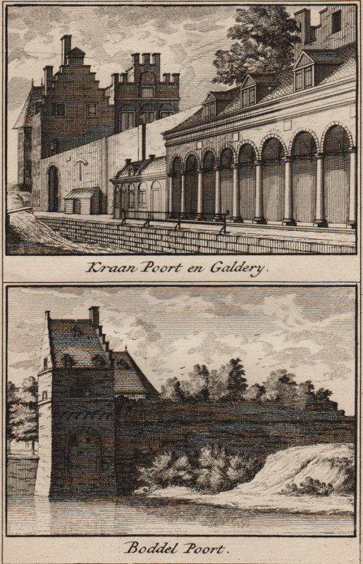 afbeelding van prent Kraan Poort en Galdery; Boddel Poort van J. Ruyter, C. Pronk (Nijmegen)