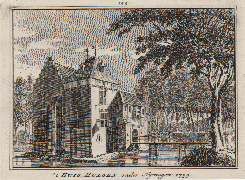 afbeelding van prent ´t Huis Hulsen onder Nymegen 1739 van H. Spilman, C. Pronk (Nijmegen)