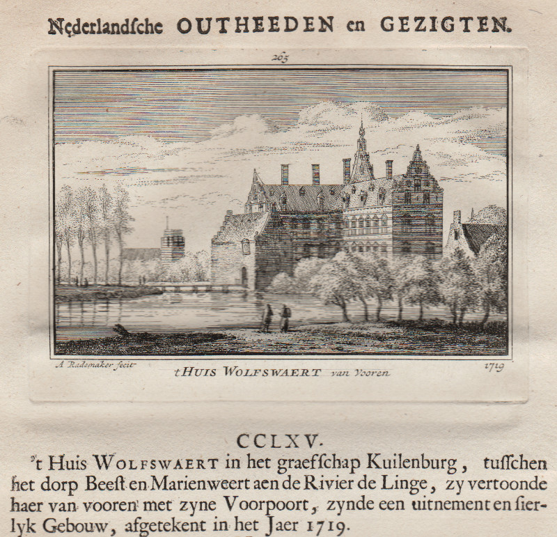 afbeelding van prent ´t Huis Wolfswaert van Vooren 1719 van A. Rademaker (Beesd)