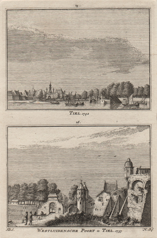 afbeelding van prent Tiel, 1742; Westluidensche Poort te Tiel. 1737 van H. Spilman, J. de Beijer (Tiel)