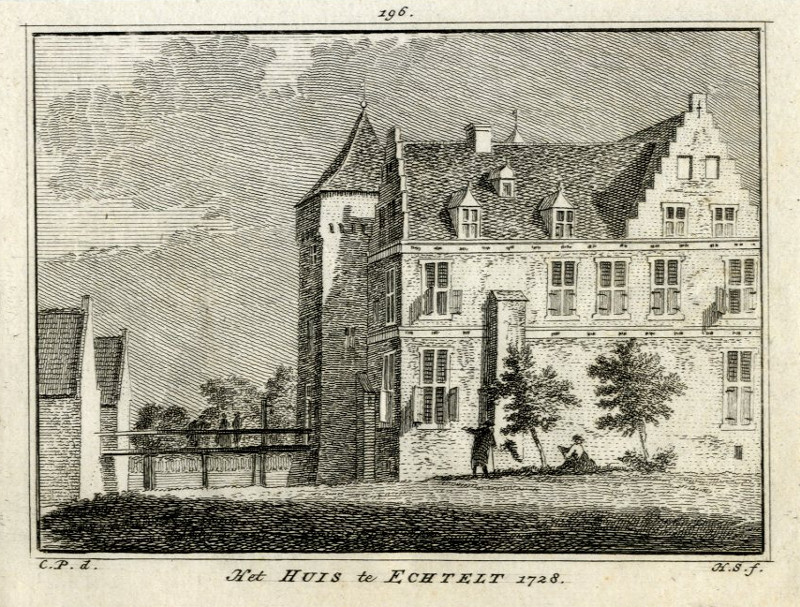 afbeelding van prent Het Huis te Echtelt 1728 van H. Spilman, C. Pronk (Echteld)