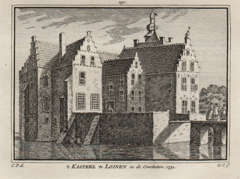 afbeelding van prent Kasteel te Loinen in de Overbetuw 1732 van H. Spilman, C. Pronk (Loenen)