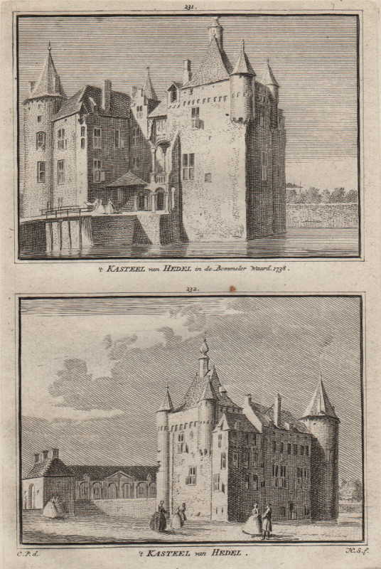 afbeelding van prent ´t Kasteel van Hedel in de Bommeler Waard 1738; ´t Kasteel van Hedel van H. Spilman, C. Pronk (Hedel)