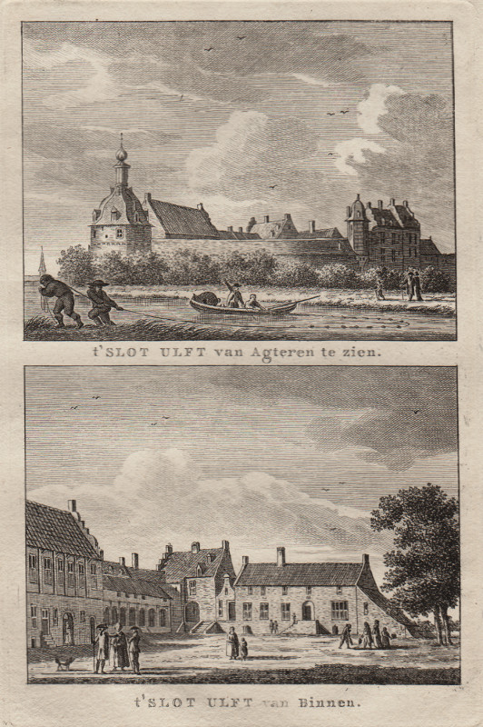 afbeelding van prent ´t Slot Ulft van agteren te zien, ´t Slot Ulft van Binnen van C.F. Bendorp, J. Bulthuis (Ulft)
