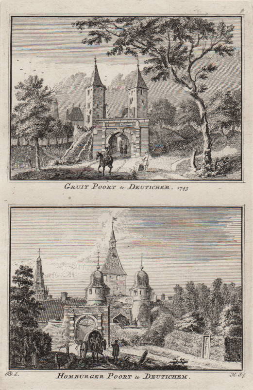 afbeelding van prent Gruit Poort te Deutichem, Homburger Poort te Deutichem van H. Spilman, J. de Beijer (Doetinchem)