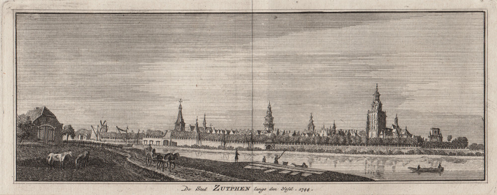 afbeelding van prent De Stad Zutphen langs den Yssel 1744 van H. Spilman, J. de Beijer (Zutphen)