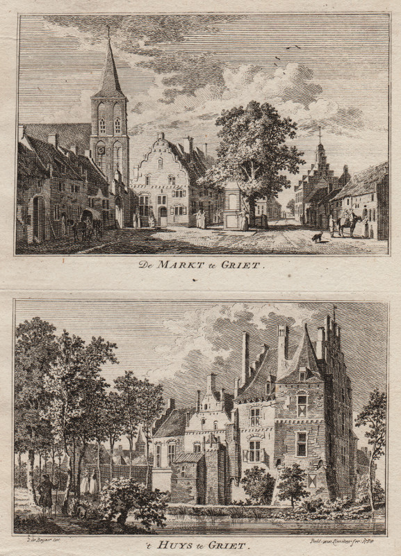 afbeelding van prent De Markt te Griet; ´t Huys te Griet van Paul van Liender, Jan de Beijer (Grieth)