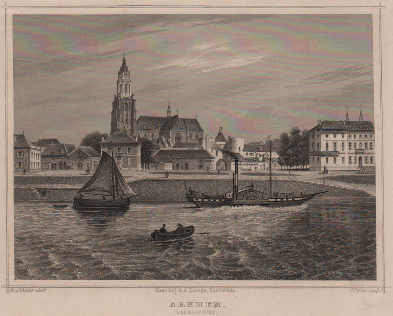 afbeelding van prent Arnhem. Sabelspoort. van Chr. Schuler, J. Poppel (Arnhem)
