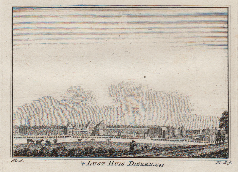 afbeelding van prent ´t Lust Huis Dieren 1743 van H. Spilman, J. de Beijer (Dieren)