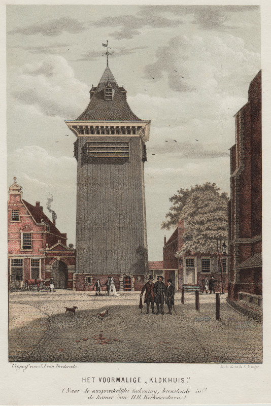 afbeelding van prent Het Voormalige Klokhuis van Emrik en Binger (Haarlem)