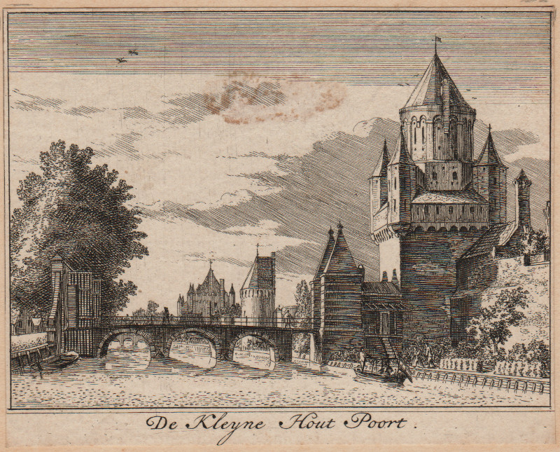 afbeelding van prent De Kleyne Hout Poort van nn, mogelijk H. Spilman (Haarlem)