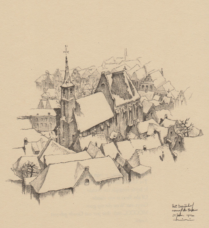 afbeelding van prent Het Begijnhof vanaf de Toren van nn (Haarlem)