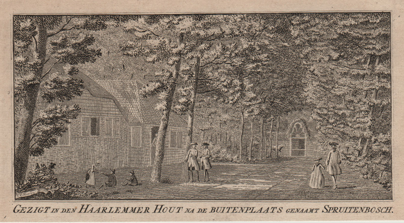 afbeelding van prent Gezigt in den Haarlemmer Hout na de Buitenplaats genaamt Spruitenbosch van C. van Noorde (Haarlem)