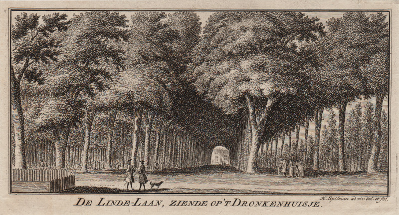afbeelding van prent De Linde-Laan, ziende op ´t Dronkenhuisje van H. Spilman (Haarlem)