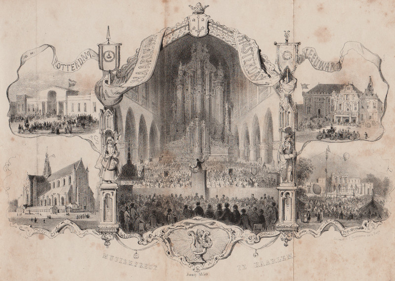 afbeelding van prent Muziekfeest te Haarlem Junij 1850 van C.C.A. Last, F. Blommers (Haarlem)