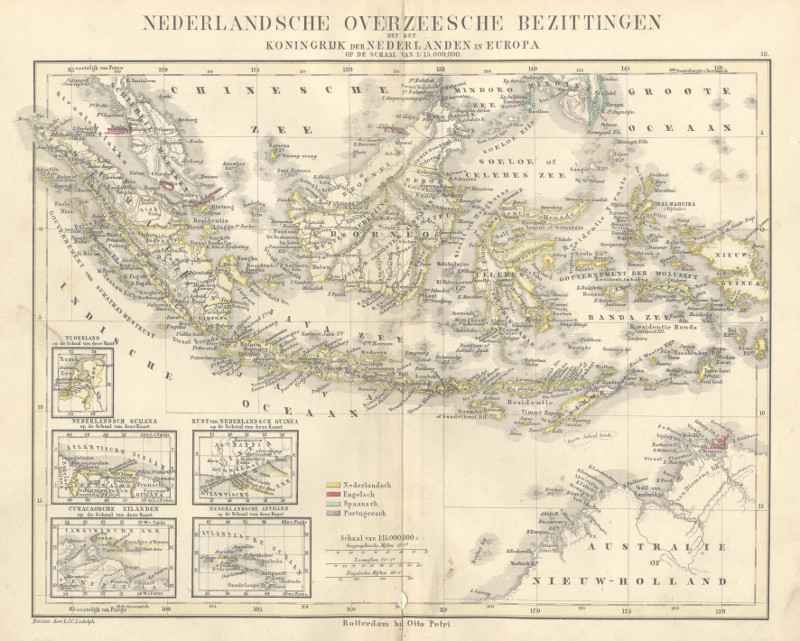 afbeelding van kaart Nederlandsche Overzeesche Bezittingen met het Koningrijk der Nederlanden in Europa van L.J.C. Ludolph