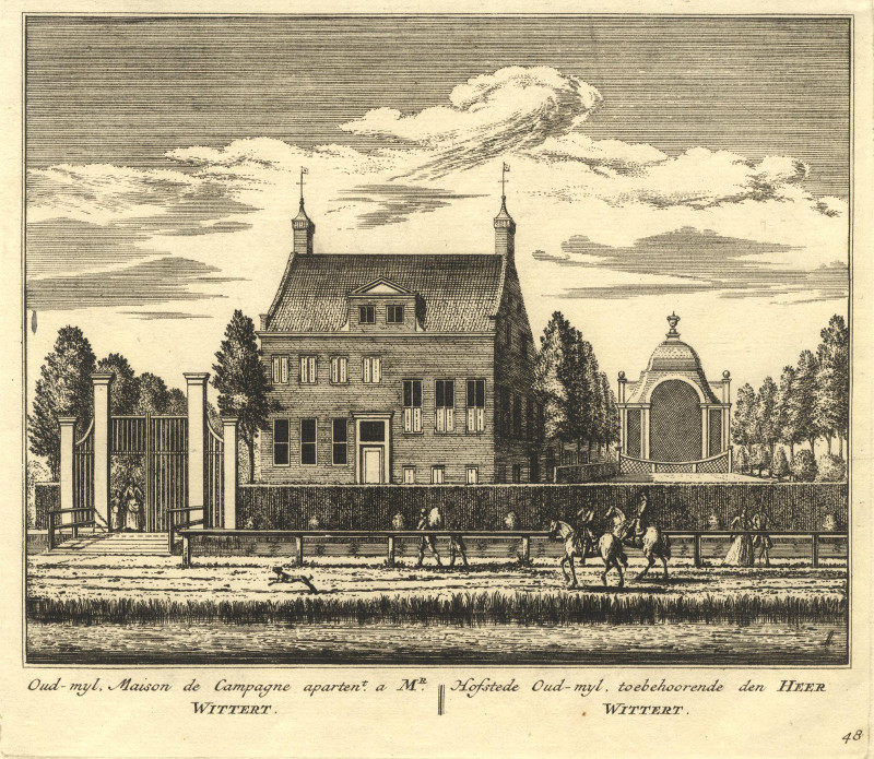 afbeelding van prent Hofstede Oud-myl, toebehoorende den Heer Wittert van A. Rademaker (Amstelveen)