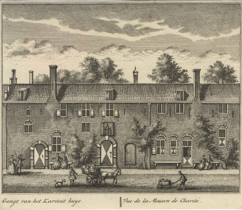 afbeelding van prent Gesigt van het Karitait Huys van A. Rademaker (Delft)