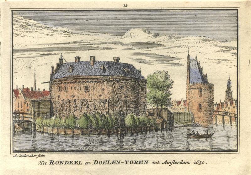 afbeelding van prent Het Rondeel en Doelen-Toren tot Amsterdam 1630 van A. Rademaker (Amsterdam)