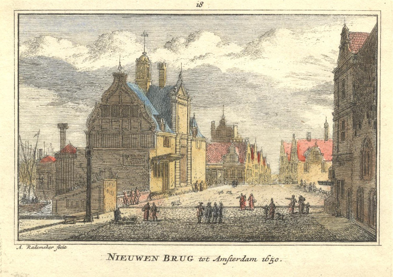 afbeelding van prent Nieuwen Brug tot Amsterdam 1650 van A. Rademaker (Amsterdam)