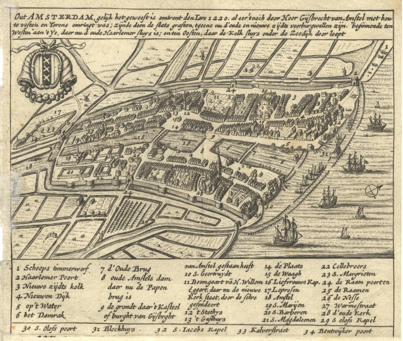 afbeelding van plattegrond Out Amsterdam, gelijk het geweest is omtrent den Iare 1220 van nn, M.W. Doornick (Amsterdam)