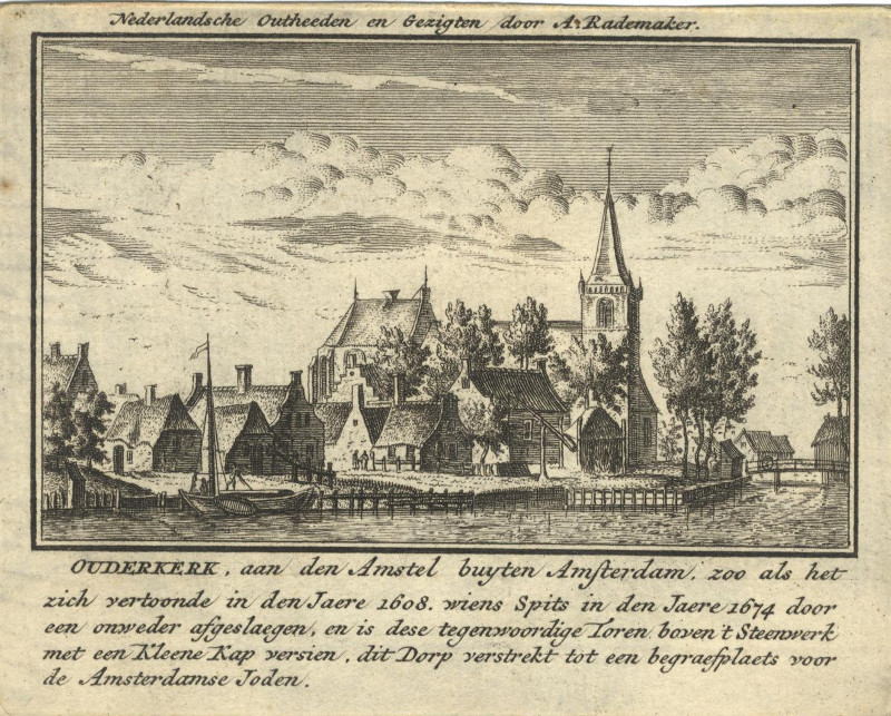 afbeelding van prent Ouderkerk, aan den Amstel buyten Amsterdam, zoo als het zich vertoonde in den Jaere 1608 van A. Rademaker (Ouderkerk aan de Amstel)