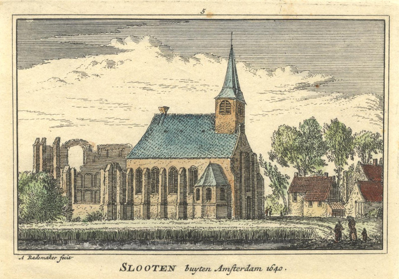 afbeelding van prent Slooten buyten Amsterdam 1640 van A. Rademaker (Sloten)