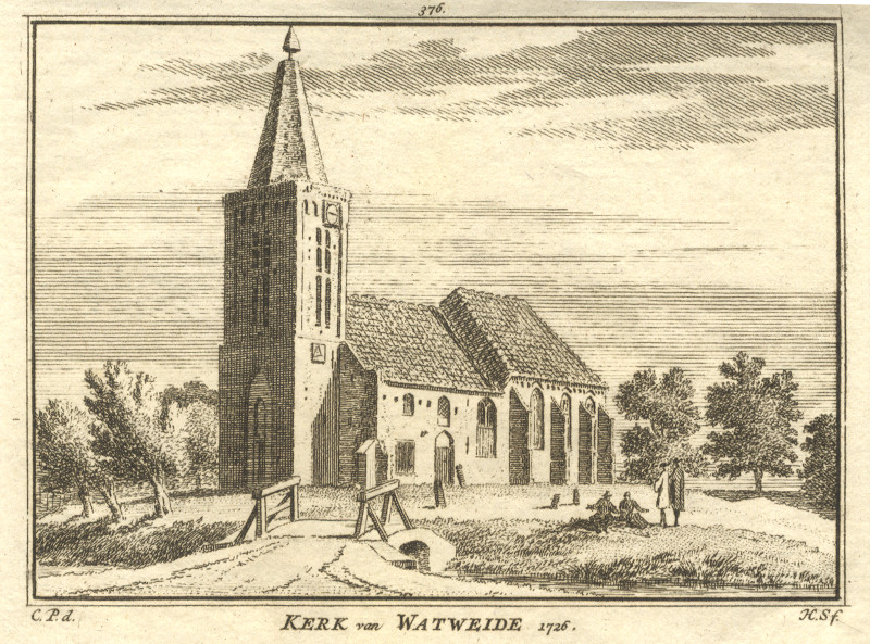 afbeelding van prent Kerk van Watweide 1726 van H. Spilman, C. Pronk (Wadway)