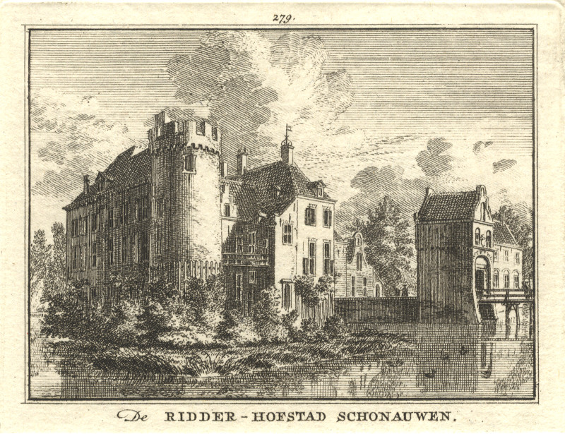 afbeelding van prent De Ridder-hofstad Schonauwen van H. Spilman (Houten)