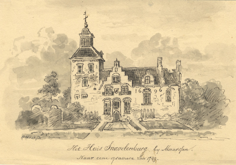 afbeelding van prent Het Huis Snavelburg by Maarssen, naar een gravure van 1749 van H. van Heek (Maarssen)