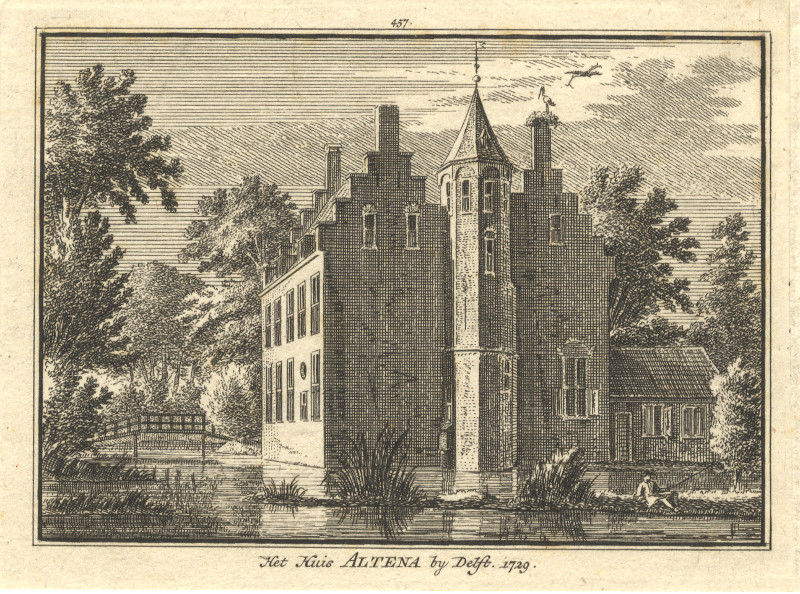 afbeelding van prent Het Huis Altena by Delft, 1729 van H. Spilman, A. de Haen (Delft)
