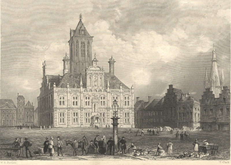 afbeelding van prent Town Hall, Delft van W.H. Bartlett, T. Clark (Delft)