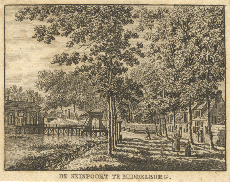 afbeelding van prent De Seispoort te Middelburg van C.F. Bendorp, J. Bulthuis (Middelburg)
