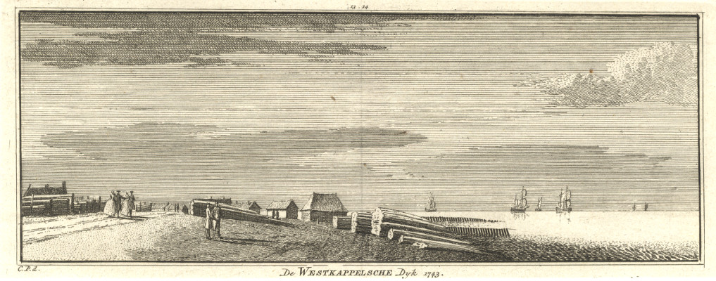 afbeelding van prent De Westkappelsche Dyk 1743 van C. Pronk (Walcheren)