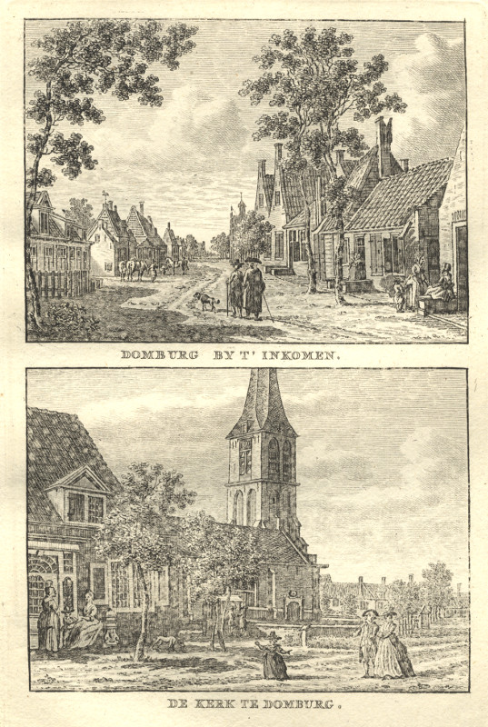 afbeelding van prent Domburg by t´inkomen; De kerk te Domburg van C.F. Bendorp, J. Bulthuis (Domburg)