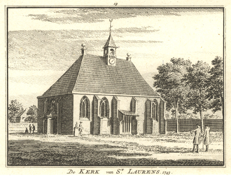 afbeelding van prent De kerk van St. Laurens.  1743 van H. Spilman, C. Pronk (Sint Laurens)