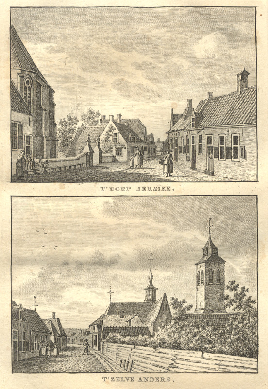afbeelding van prent T´Dorp Jersike; T´Zelve Anders van C.F. Bendorp, J. Bulthuis (Yerseke)