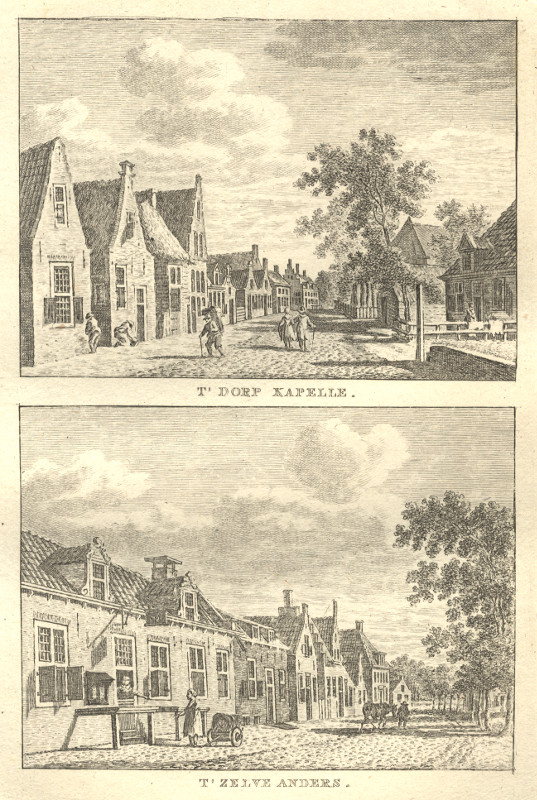 afbeelding van prent T´Dorp Kapelle; T´Zelve Anders van C.F. Bendorp, J. Bulthuis (Kapelle)